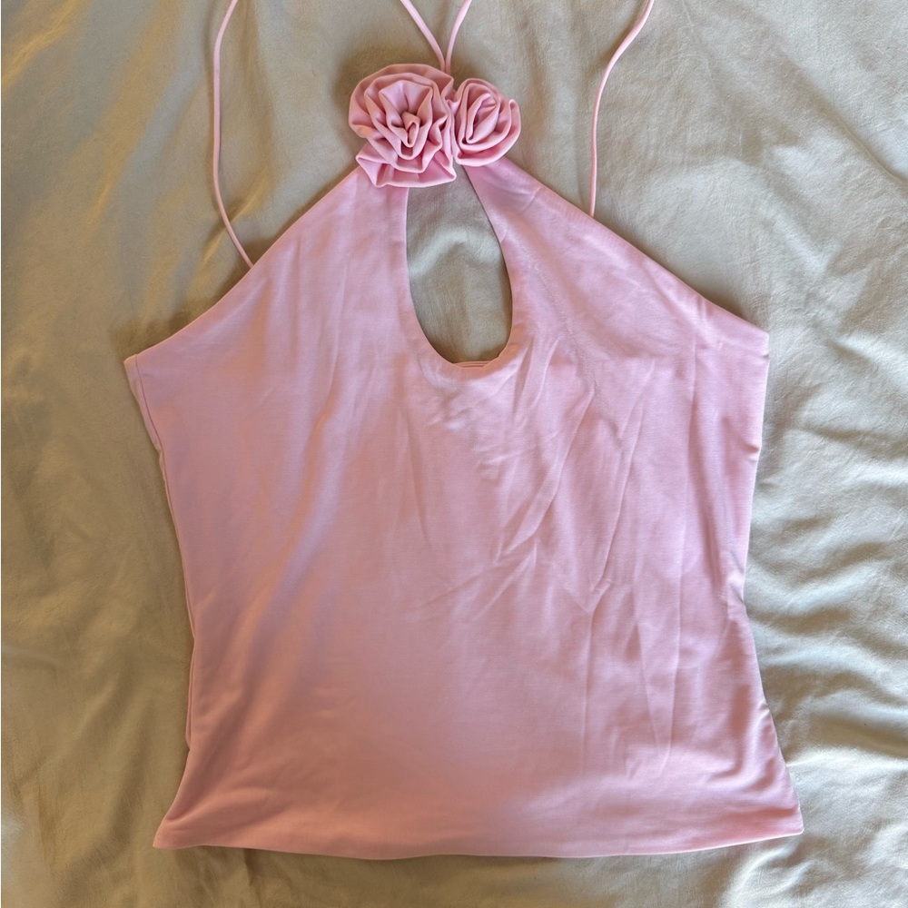 Meshki Light Pink Floral Halter Tank Top